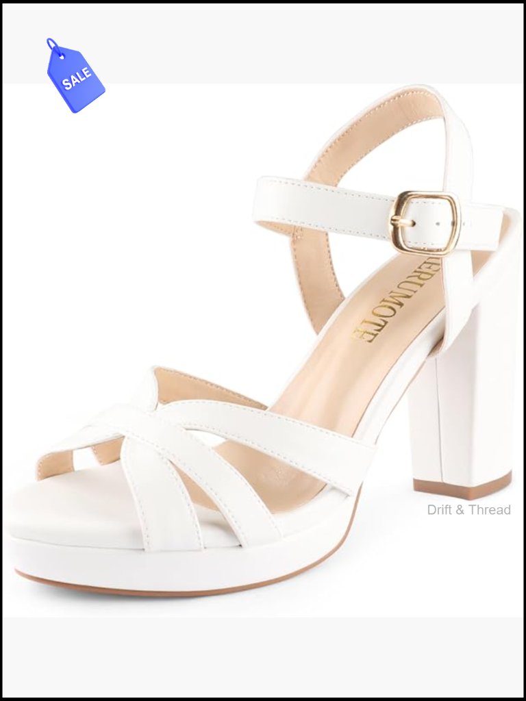 Peep Toe Chunky Heels Platform Sandals Ankle Strap Block Heels Dressy